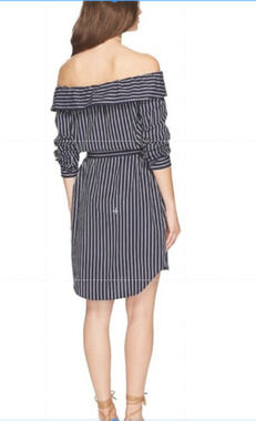 Kensie Shirt Women's SZ S Blue White Stripe Off Shoulder Button Front Tunic Top
